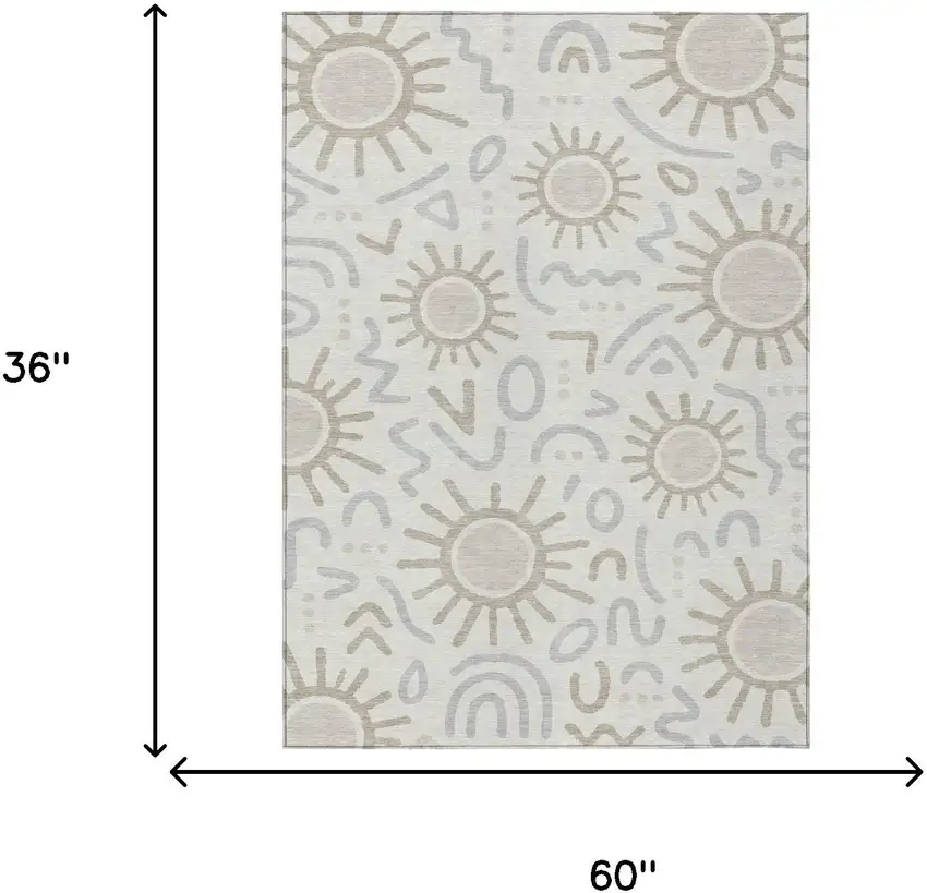 Ivory And Linen Geometric Washable Indoor Outdoor Area Rug Photo 6