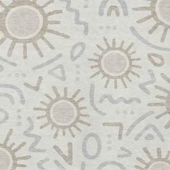 Ivory And Linen Geometric Washable Indoor Outdoor Area Rug Photo 2