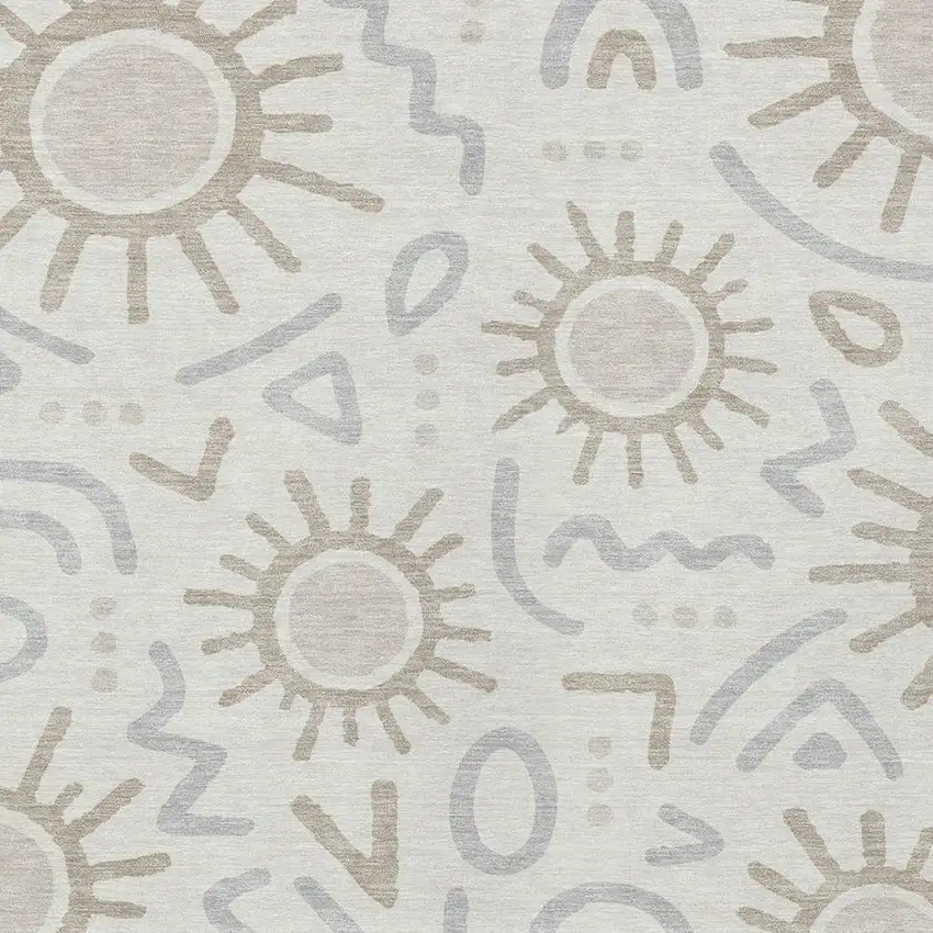 Ivory And Linen Geometric Washable Indoor Outdoor Area Rug Photo 2