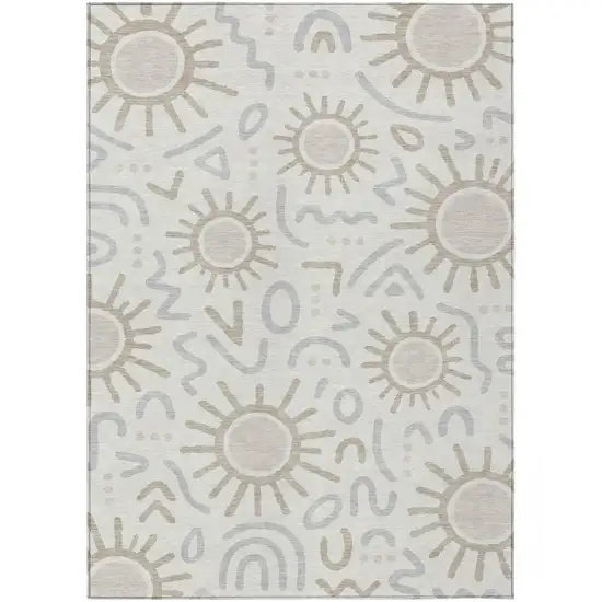 Ivory And Linen Geometric Washable Indoor Outdoor Area Rug Photo 1