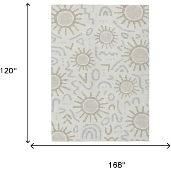 Ivory And Linen Geometric Washable Indoor Outdoor Area Rug Photo 6
