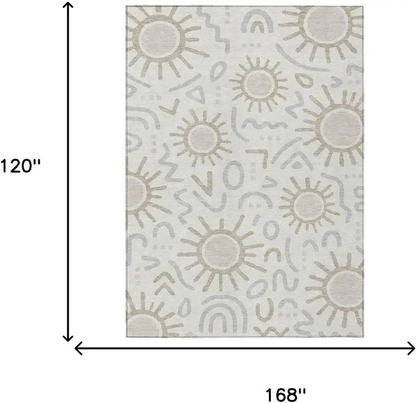 Ivory And Linen Geometric Washable Indoor Outdoor Area Rug Photo 6