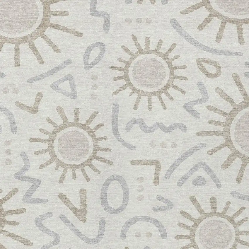 Ivory And Linen Geometric Washable Indoor Outdoor Area Rug Photo 2