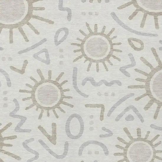 Ivory And Linen Geometric Washable Indoor Outdoor Area Rug Photo 2