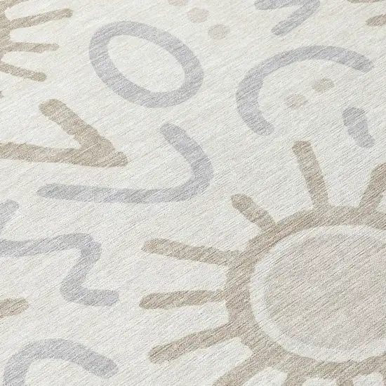 Ivory And Linen Geometric Washable Indoor Outdoor Area Rug Photo 5