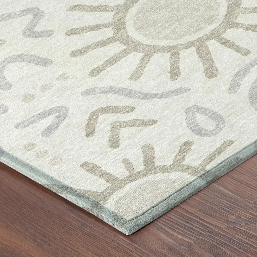 Ivory And Linen Geometric Washable Indoor Outdoor Area Rug Photo 4