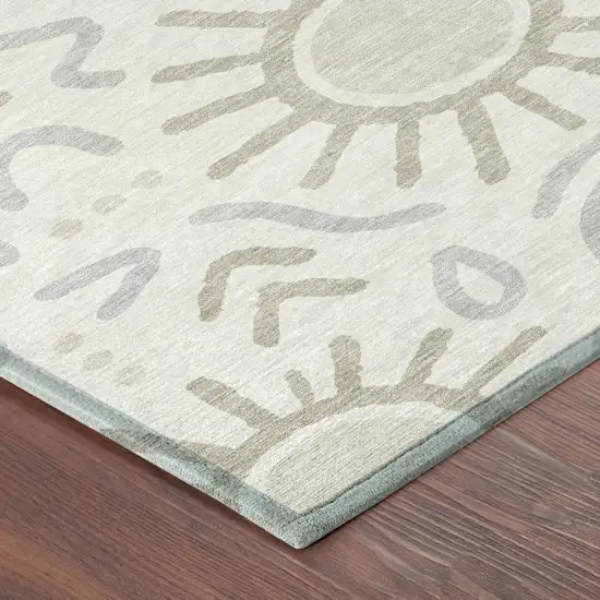 Ivory And Linen Geometric Washable Indoor Outdoor Area Rug Photo 4