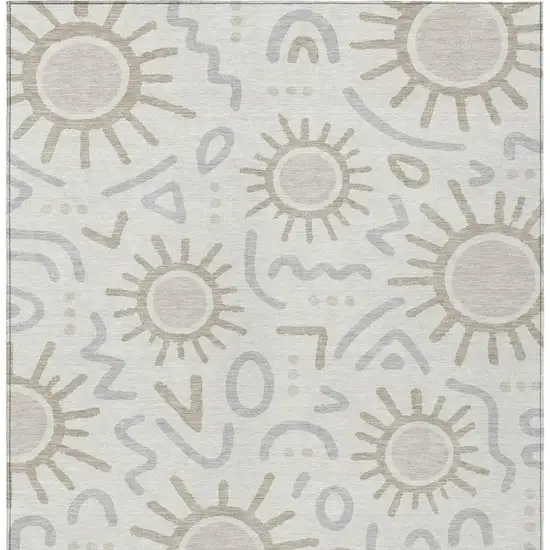 Ivory And Linen Geometric Washable Indoor Outdoor Area Rug Photo 3