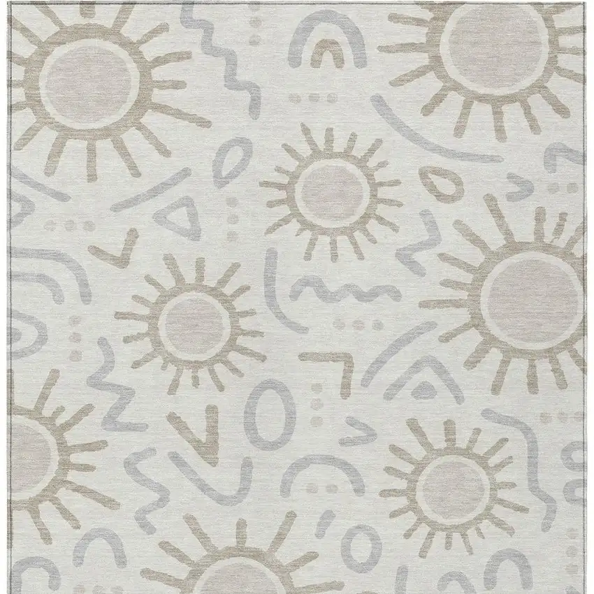 Ivory And Linen Geometric Washable Indoor Outdoor Area Rug Photo 3