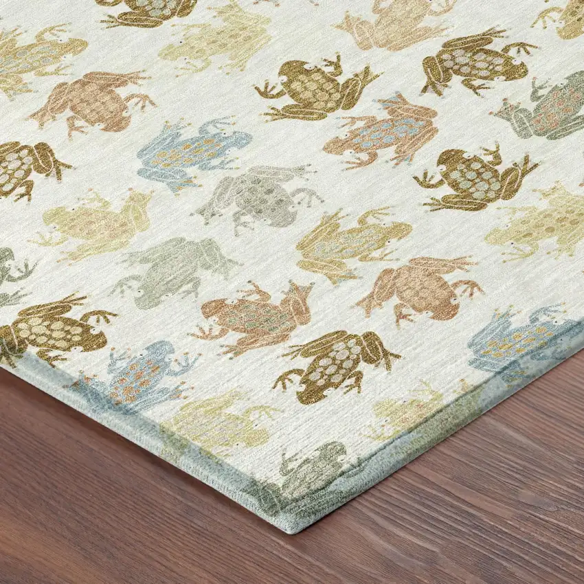 Ivory And Linen Geometric Washable Indoor Outdoor Area Rug Photo 4