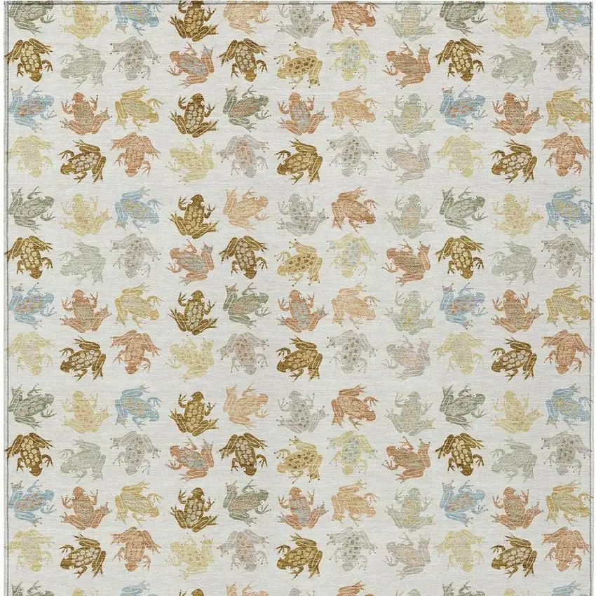 Ivory And Linen Geometric Washable Indoor Outdoor Area Rug Photo 3