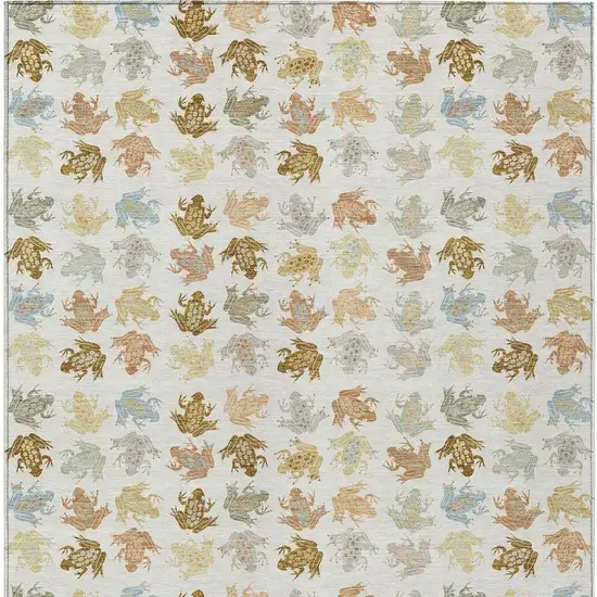 Ivory And Linen Geometric Washable Indoor Outdoor Area Rug Photo 3