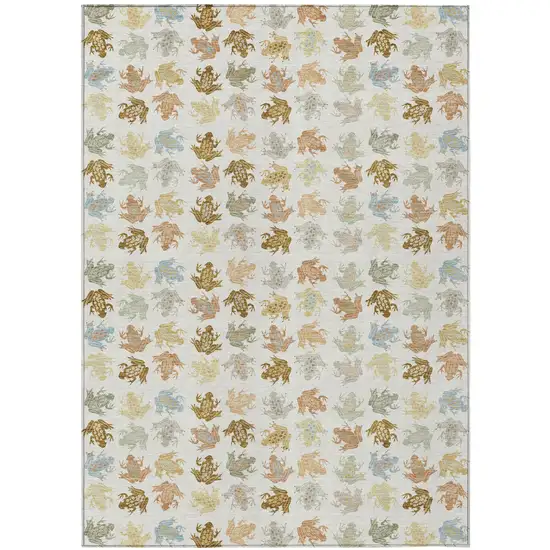 Ivory And Linen Geometric Washable Indoor Outdoor Area Rug Photo 1