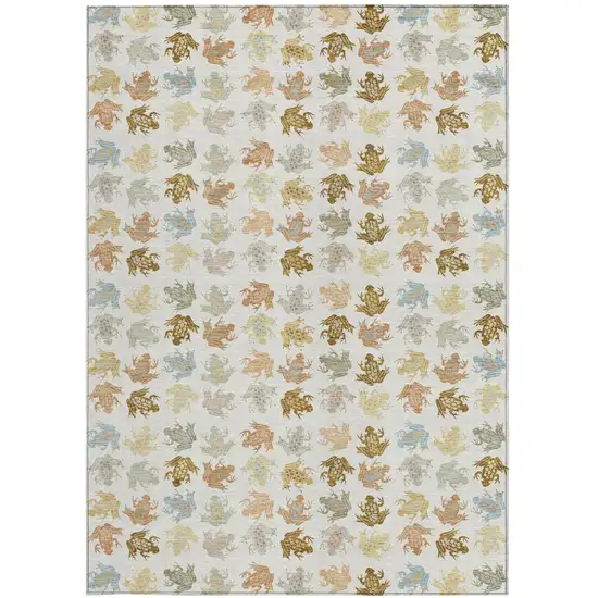 Ivory And Linen Geometric Washable Indoor Outdoor Area Rug Photo 3