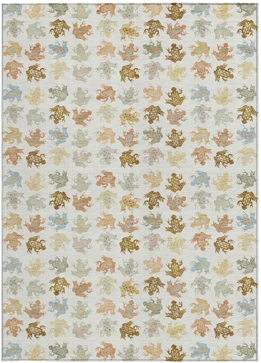 Ivory And Linen Geometric Washable Indoor Outdoor Area Rug Photo 3