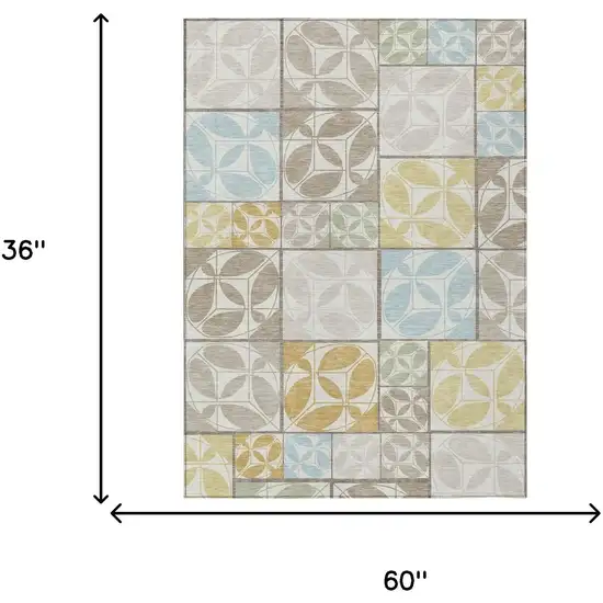 Ivory And Linen Geometric Washable Indoor Outdoor Area Rug Photo 6
