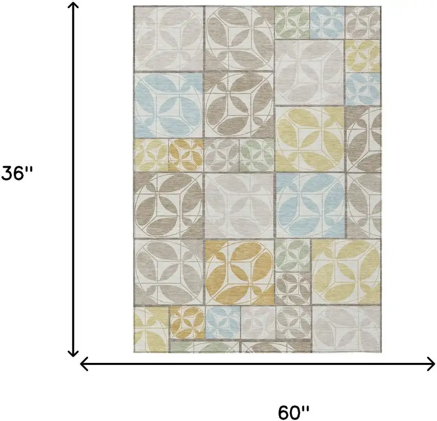 Ivory And Linen Geometric Washable Indoor Outdoor Area Rug Photo 6