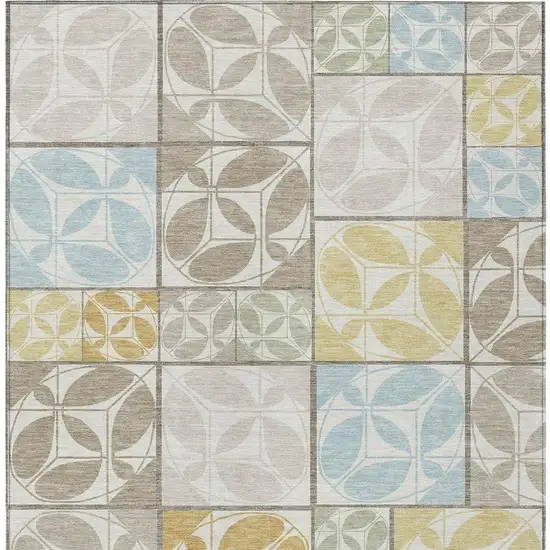 Ivory And Linen Geometric Washable Indoor Outdoor Area Rug Photo 3