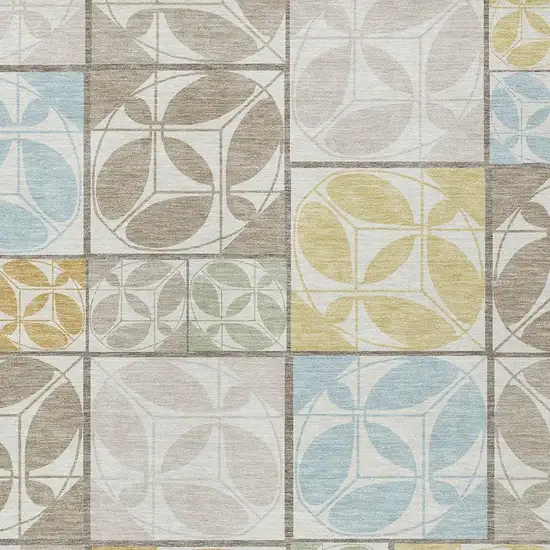 Ivory And Linen Geometric Washable Indoor Outdoor Area Rug Photo 2