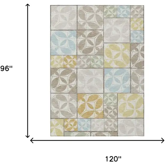 Ivory And Linen Geometric Washable Indoor Outdoor Area Rug Photo 6