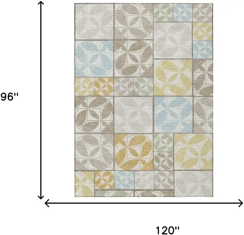 Ivory And Linen Geometric Washable Indoor Outdoor Area Rug Photo 6
