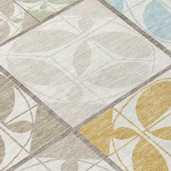 Ivory And Linen Geometric Washable Indoor Outdoor Area Rug Photo 5