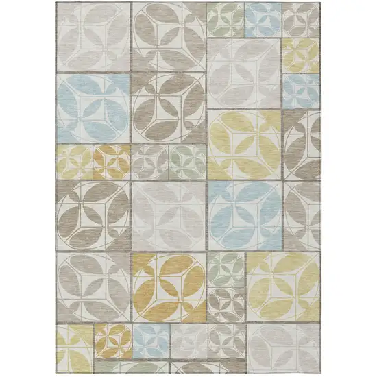 Ivory And Linen Geometric Washable Indoor Outdoor Area Rug Photo 1