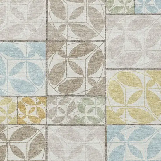 Ivory And Linen Geometric Washable Indoor Outdoor Area Rug Photo 2