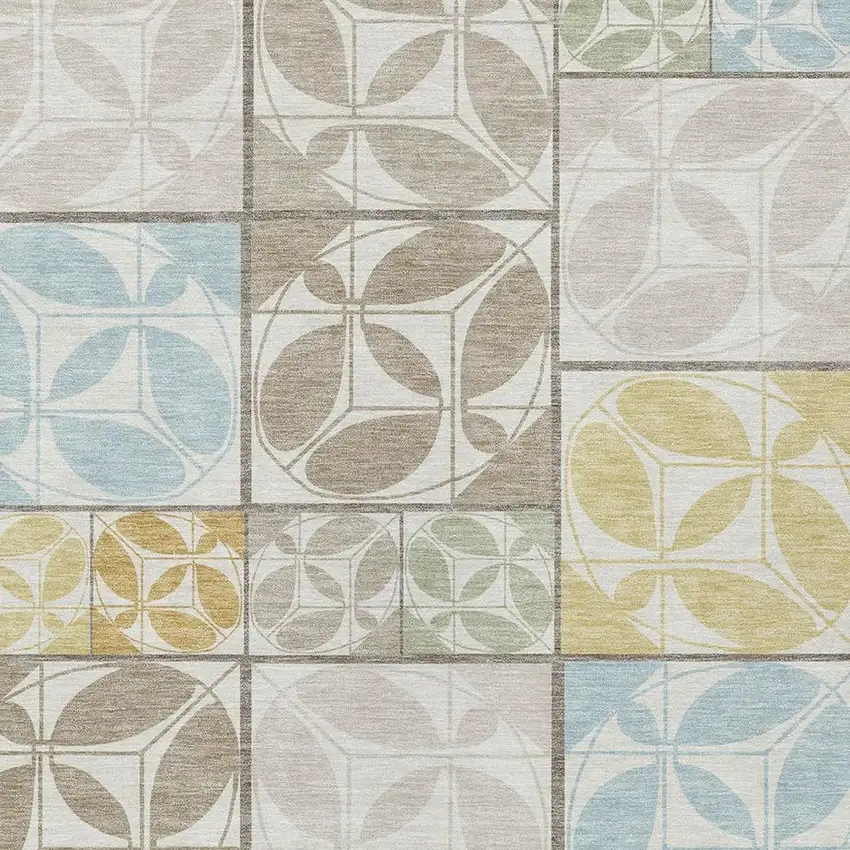 Ivory And Linen Geometric Washable Indoor Outdoor Area Rug Photo 2