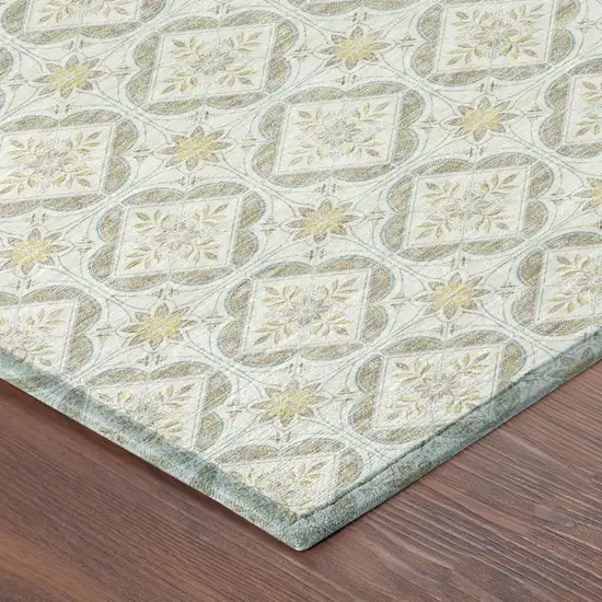 Ivory And Linen Geometric Washable Indoor Outdoor Area Rug Photo 4