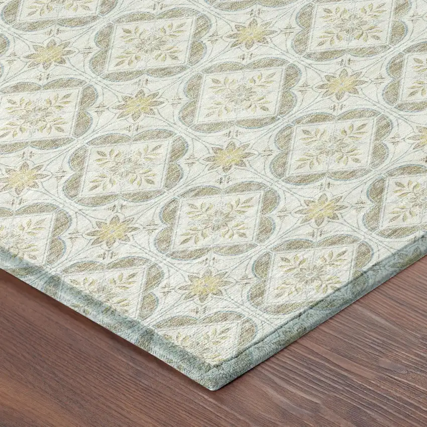 Ivory And Linen Geometric Washable Indoor Outdoor Area Rug Photo 4