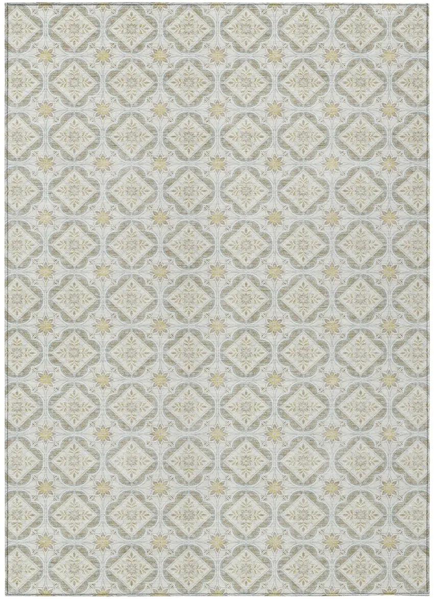 Ivory And Linen Geometric Washable Indoor Outdoor Area Rug Photo 2
