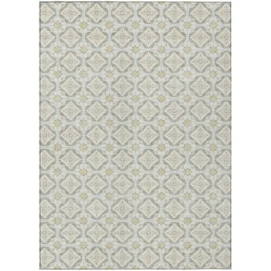 Ivory And Linen Geometric Washable Indoor Outdoor Area Rug Photo 2