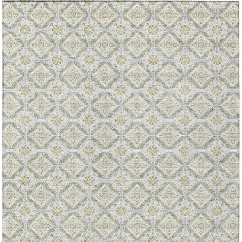 Ivory And Linen Geometric Washable Indoor Outdoor Area Rug Photo 1