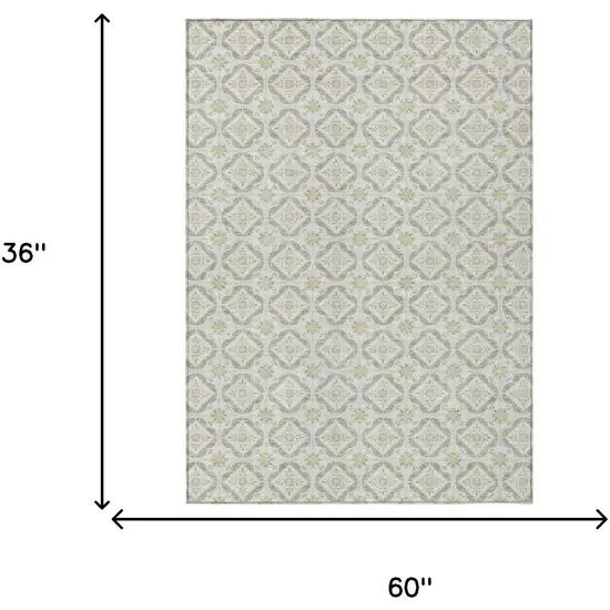 Ivory And Linen Geometric Washable Indoor Outdoor Area Rug Photo 6