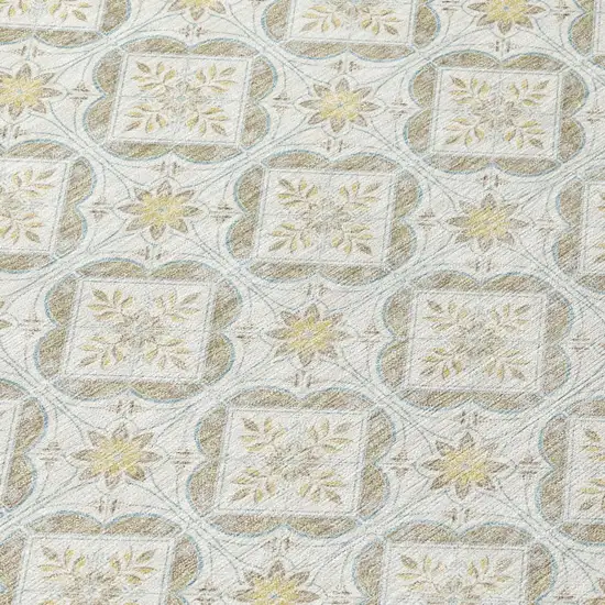 Ivory And Linen Geometric Washable Indoor Outdoor Area Rug Photo 5
