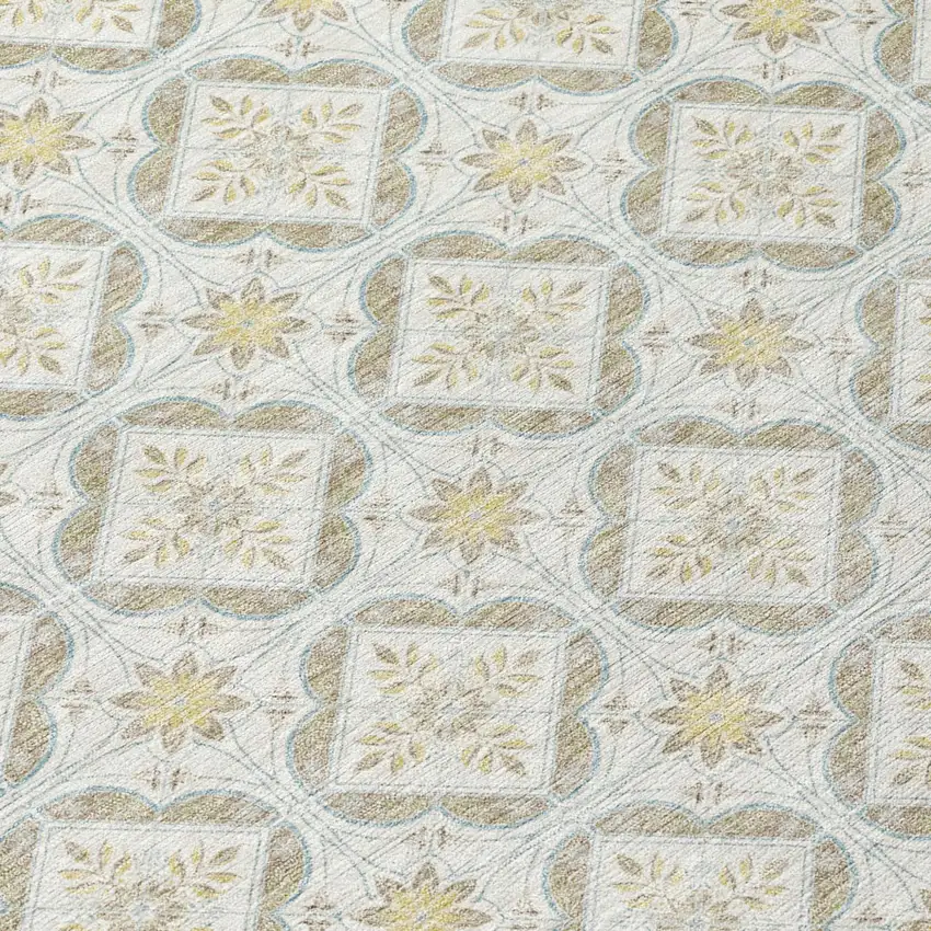 Ivory And Linen Geometric Washable Indoor Outdoor Area Rug Photo 5
