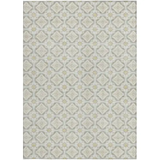 Ivory And Linen Geometric Washable Indoor Outdoor Area Rug Photo 3
