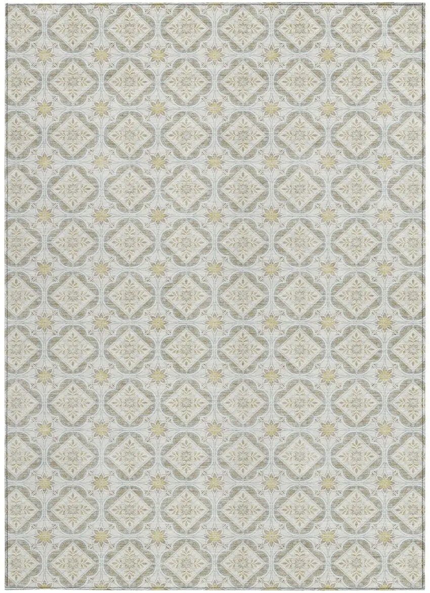Ivory And Linen Geometric Washable Indoor Outdoor Area Rug Photo 3