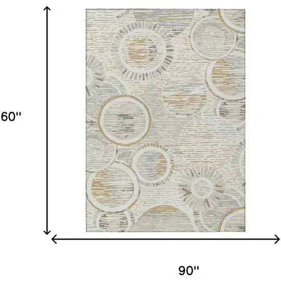 Ivory And Linen Geometric Washable Indoor Outdoor Area Rug Photo 6