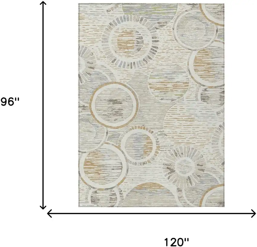 Ivory And Linen Geometric Washable Indoor Outdoor Area Rug Photo 6