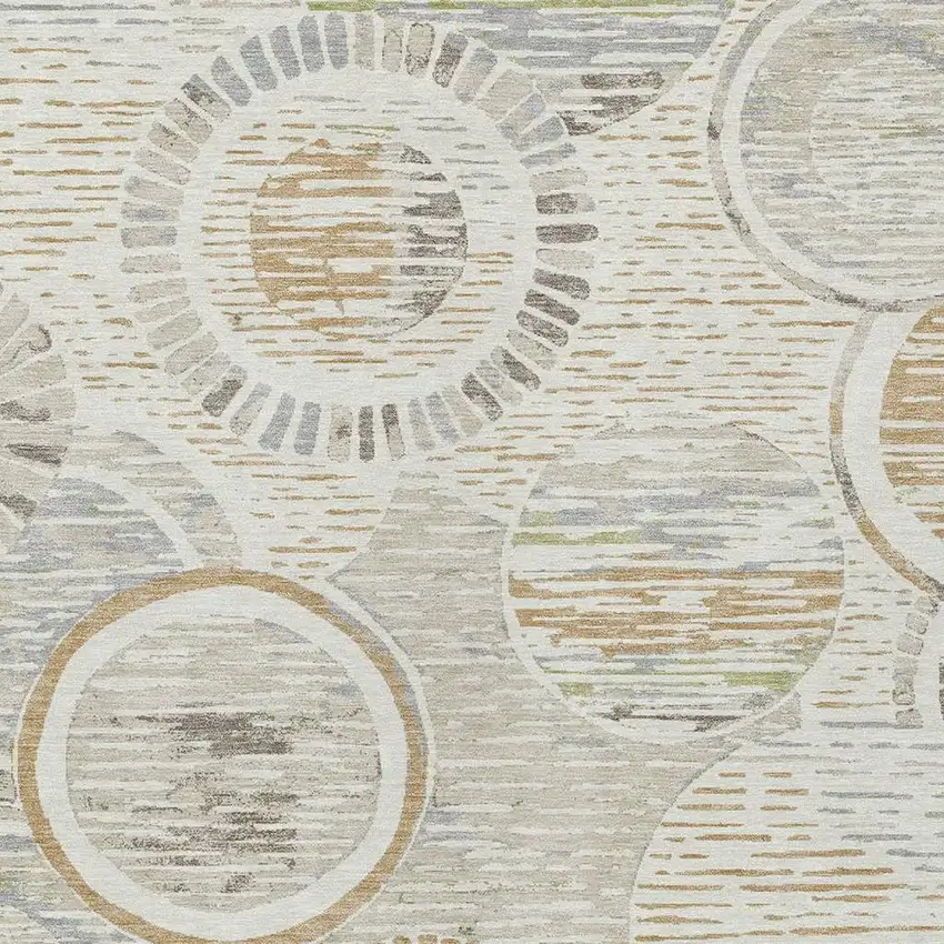 Ivory And Linen Geometric Washable Indoor Outdoor Area Rug Photo 2