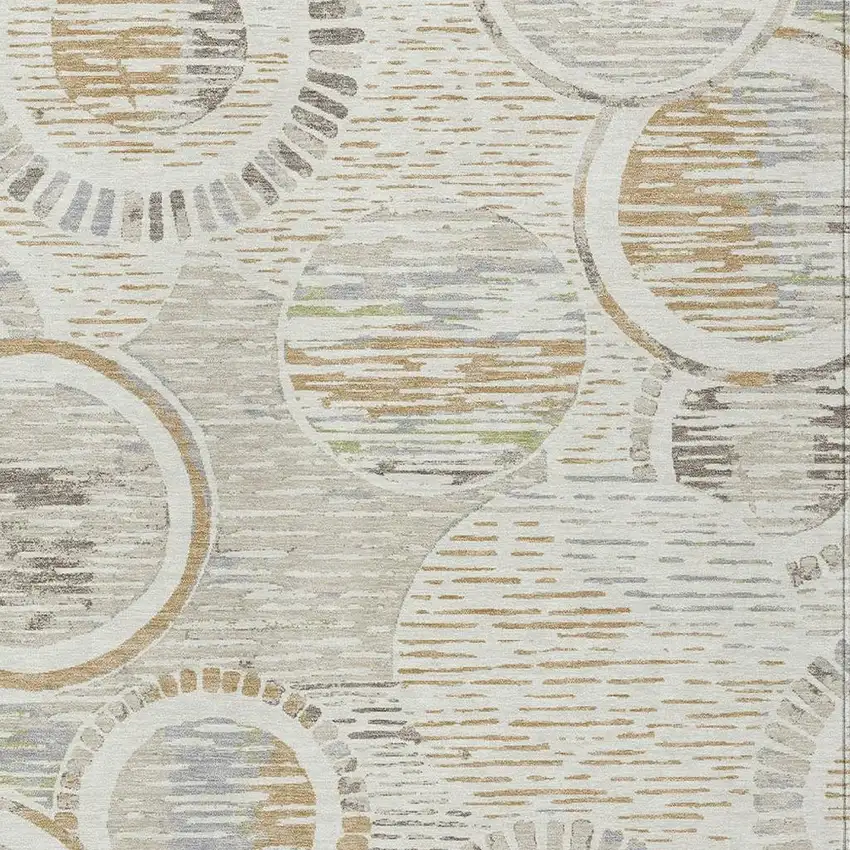 Ivory And Linen Geometric Washable Indoor Outdoor Area Rug Photo 2