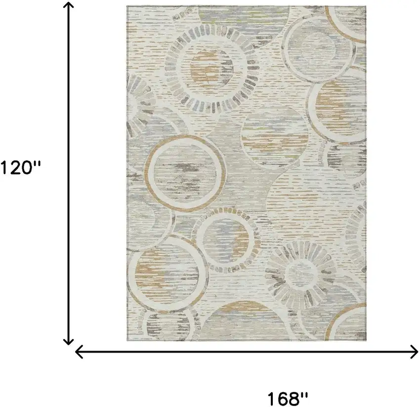 Ivory And Linen Geometric Washable Indoor Outdoor Area Rug Photo 6