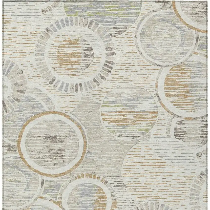 Ivory And Linen Geometric Washable Indoor Outdoor Area Rug Photo 3