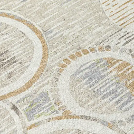 Ivory And Linen Geometric Washable Indoor Outdoor Area Rug Photo 5