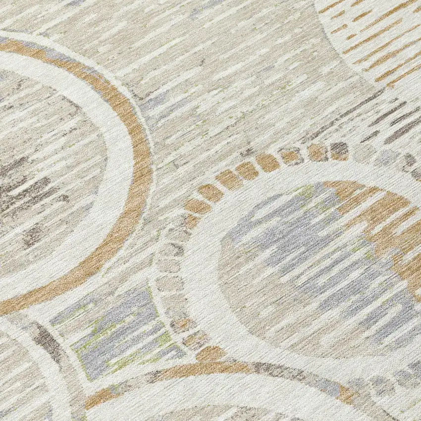 Ivory And Linen Geometric Washable Indoor Outdoor Area Rug Photo 5