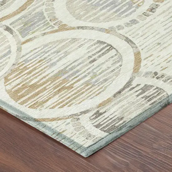 Ivory And Linen Geometric Washable Indoor Outdoor Area Rug Photo 4