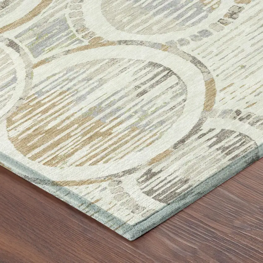 Ivory And Linen Geometric Washable Indoor Outdoor Area Rug Photo 4