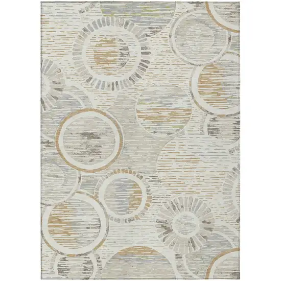 Ivory And Linen Geometric Washable Indoor Outdoor Area Rug Photo 1